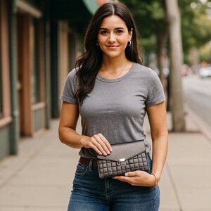 New Vegan Leather Clutch - Gray